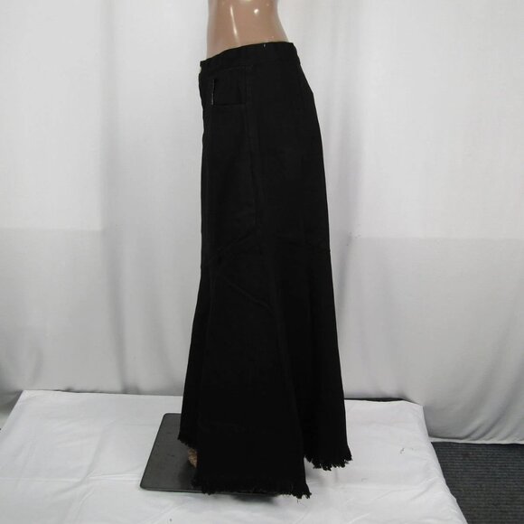 NEW BYRD Women’s Delle Maxi Skirt Black Size L Denim Flare Hem Fringe Detail - Picture 6 of 8